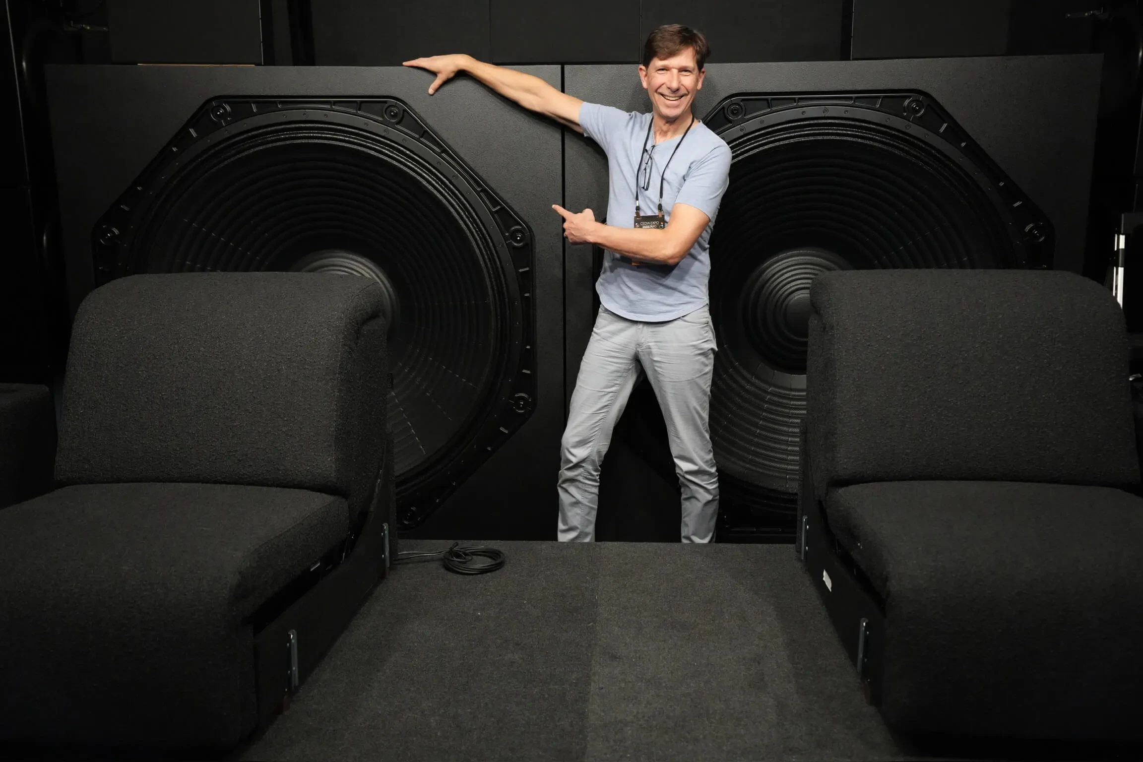 Geoffrey with two infrasonic subwoofers